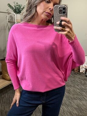 Women's Bright Pink Boatneck Sweater